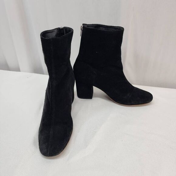 Free People Size 39 US 8.5 Cecile Black Suede Heeled Career Ankle Boots Zip Clos - Picture 2 of 9